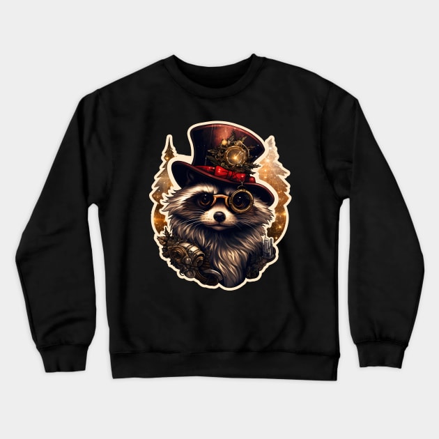 Steampunk Christmas Raccoon Crewneck Sweatshirt by beangeerie